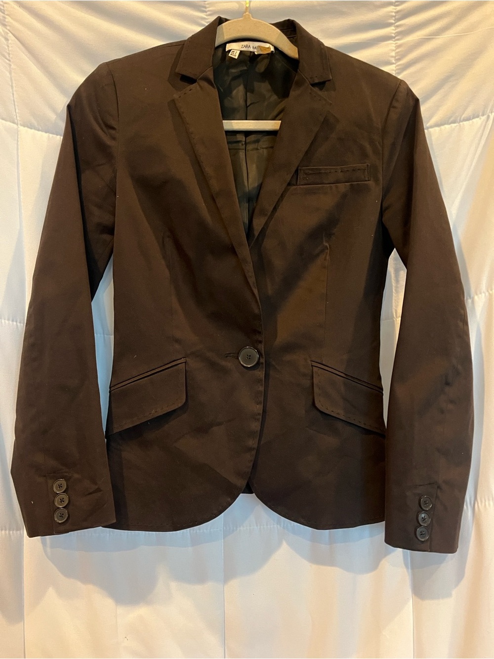 Zara Basic Womens Small Dark Chocolate Brown Single Button Blazer - Picture 1 of 9